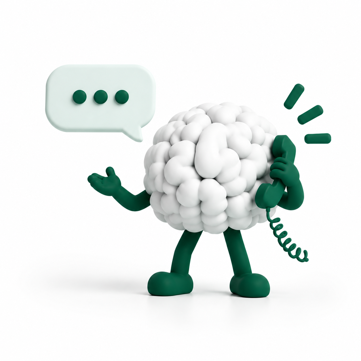 El cerebro de METIS habla por teléfono junto a un bocadillo de conversación