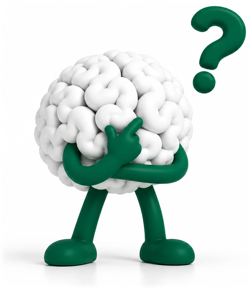 El cerebro de METIS, pensativo, junto a un signo de interrogación